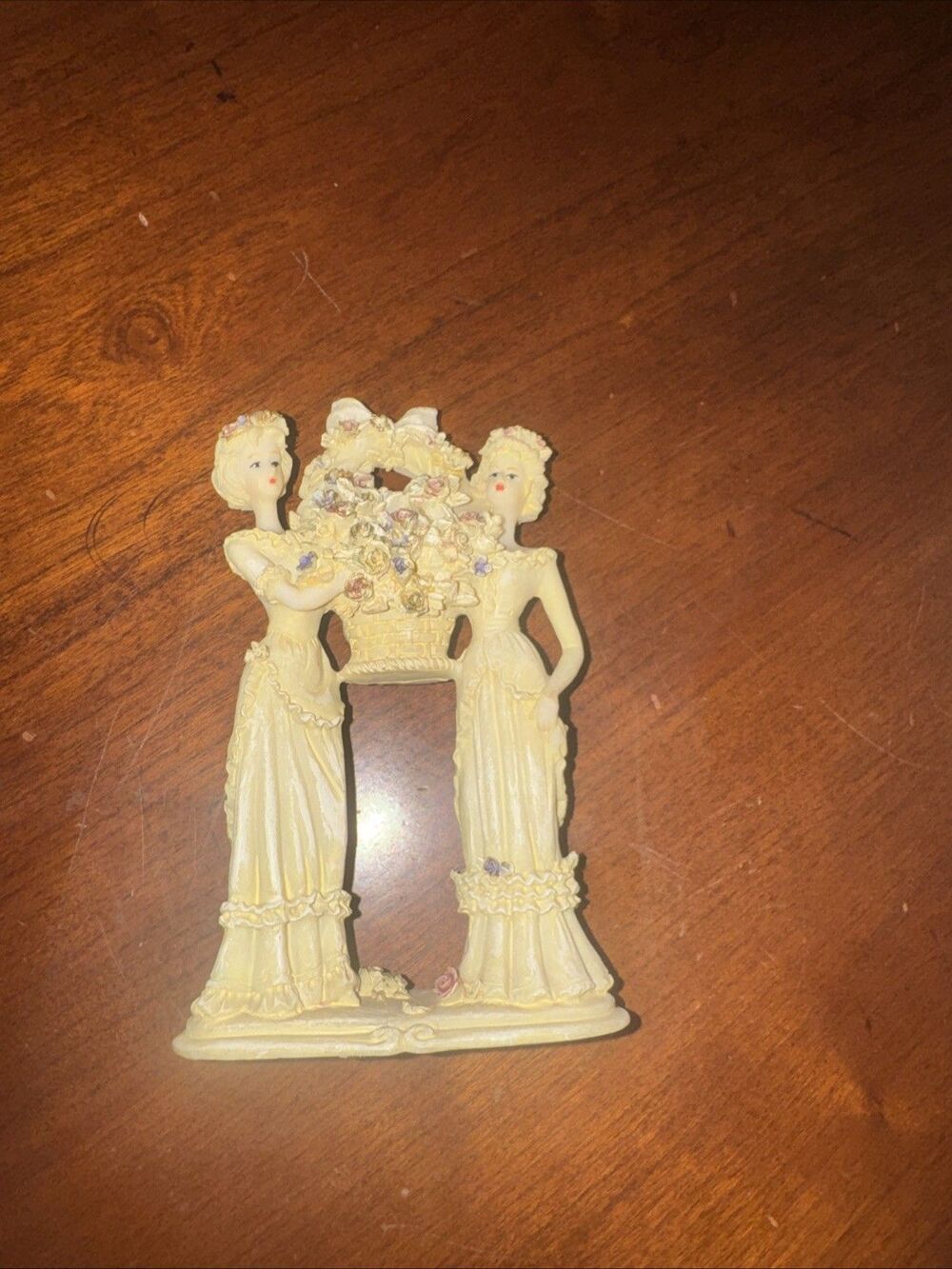 Two Ladies Creme Basket Of Roses Rare